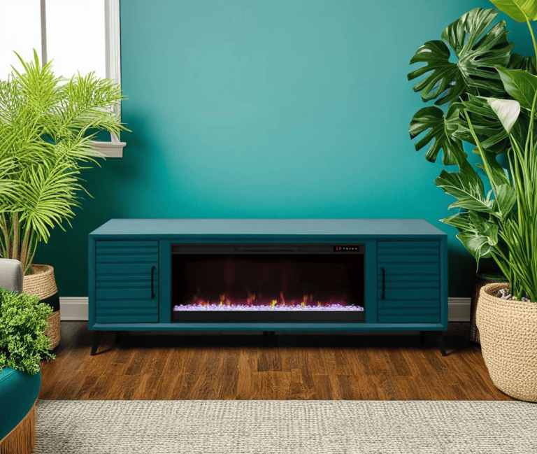 Stay Warm: Fireplace TV Stand & Adjustable Bed